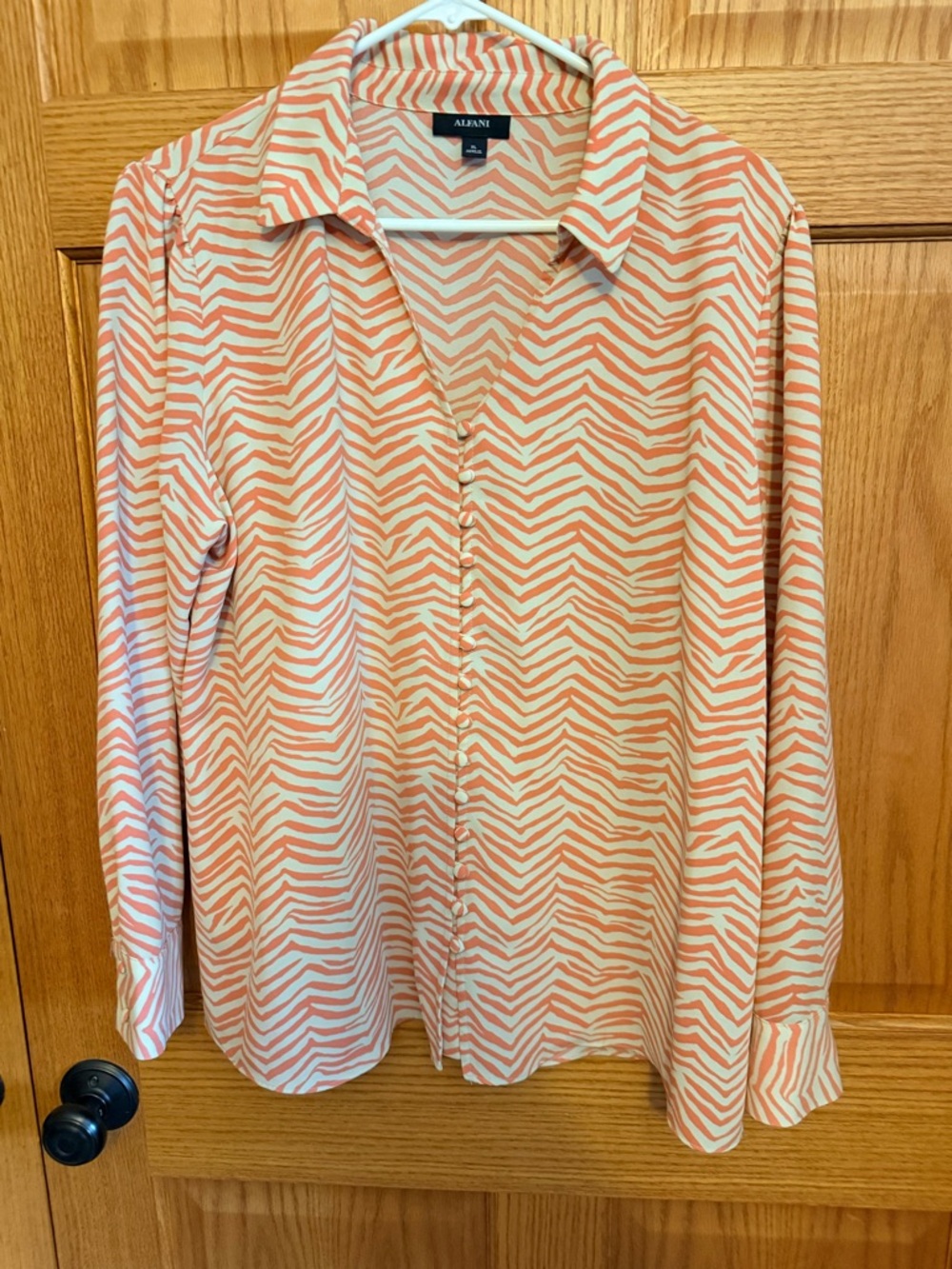 Alfani Coral and Cream Zebra-Print Button-Front Blouse